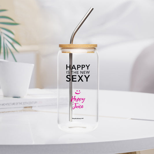 Happy Is The New Sexy — Drinking Glass w/ Bamboo Lid