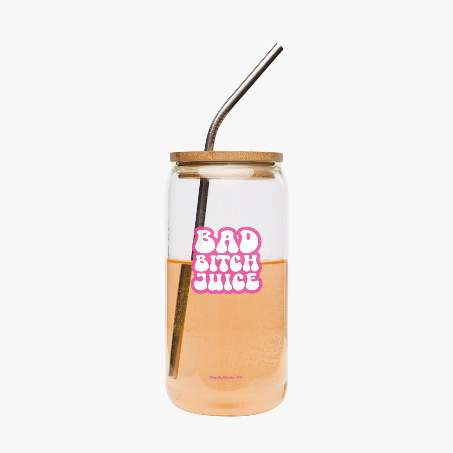 Bad B*tch Juice Stacked Bubble Letters — Drinking Glass w/ Bamboo Lid