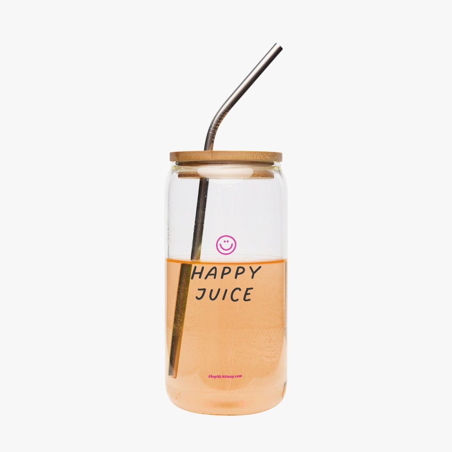 Happy Juice Friendly Face — Drinking Glass w/ Bamboo Lid