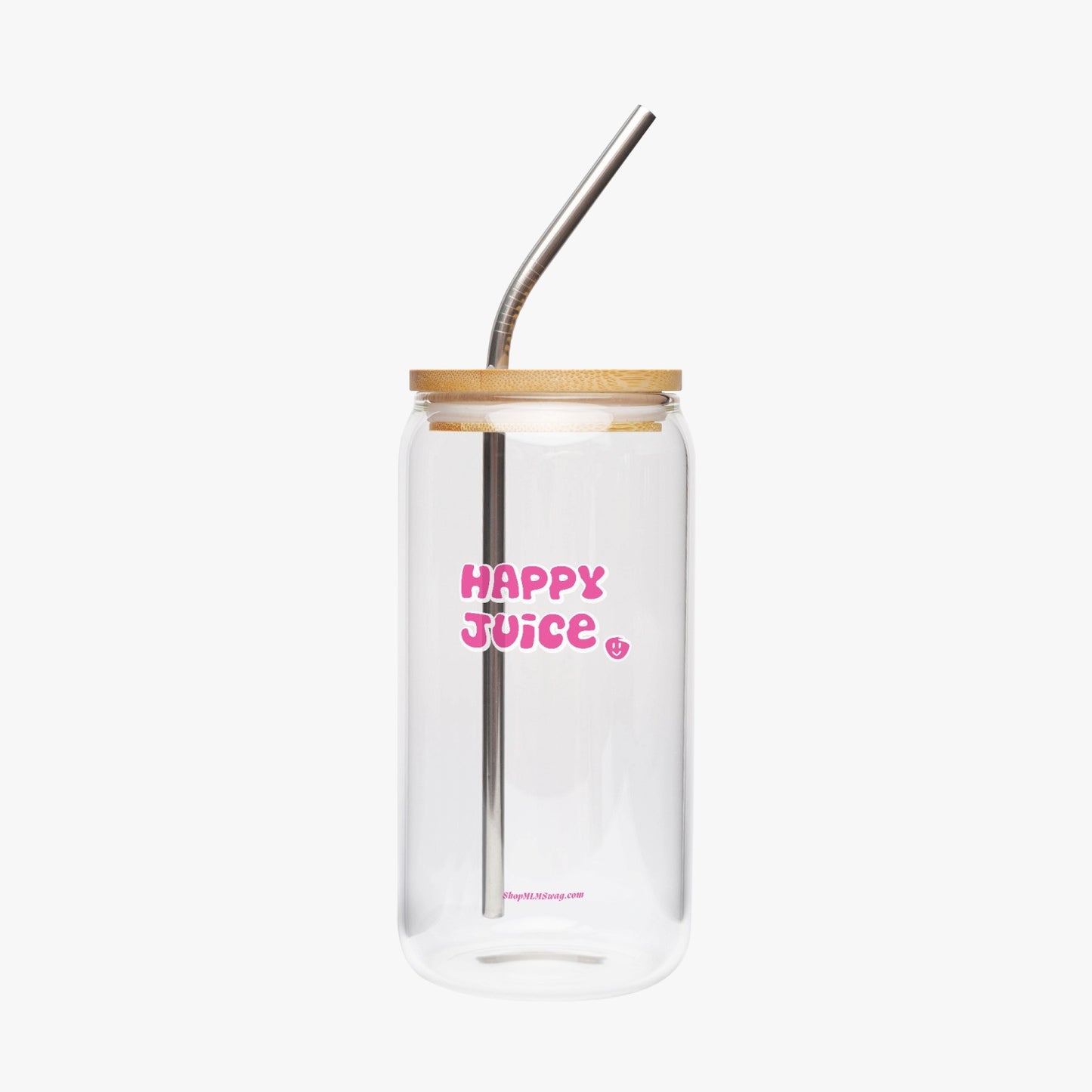 Happy Juice Bubble Letters — Drinking Glass w/ Bamboo Lid