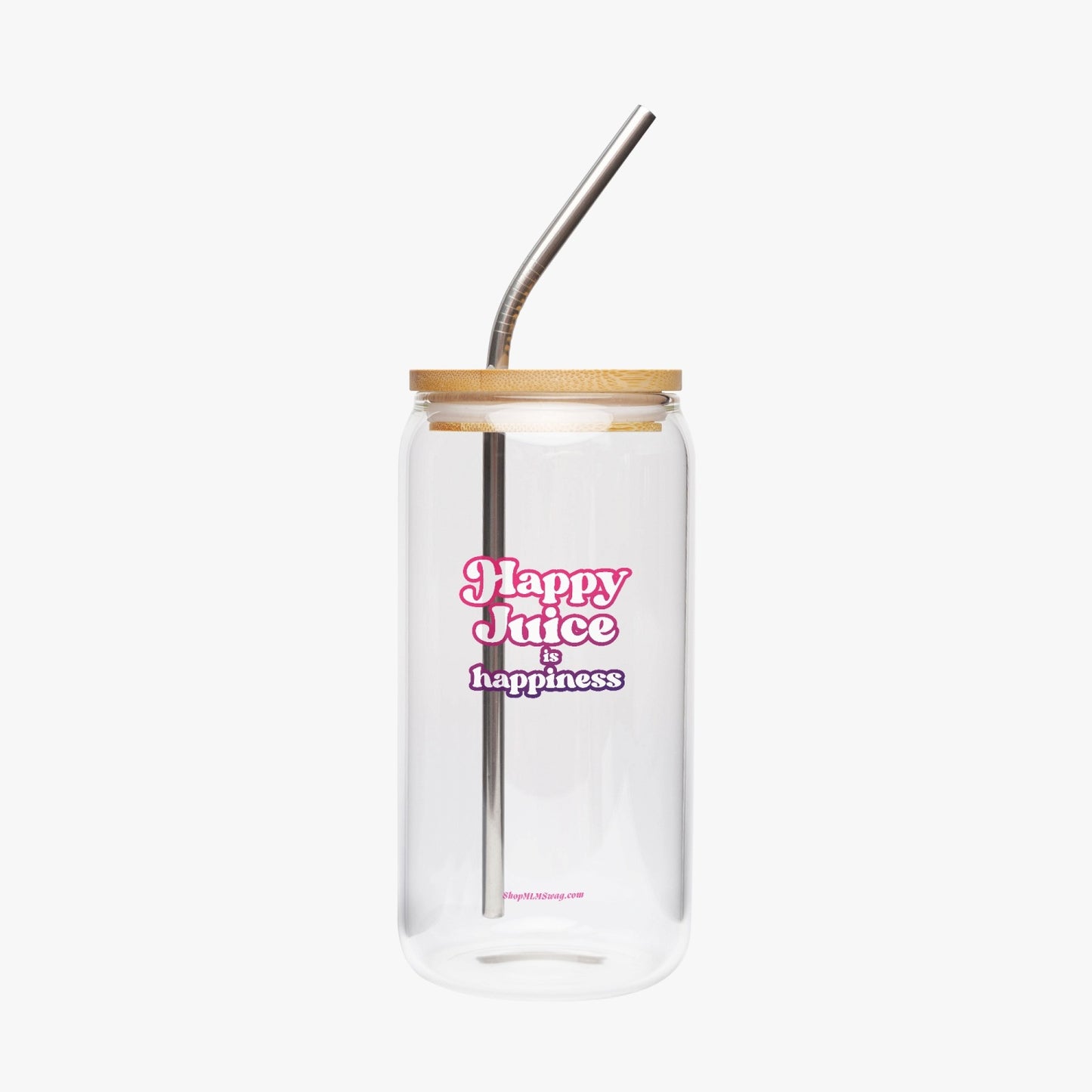 Happy Juice is Happiness — Drinking Glass w/ Bamboo Lid