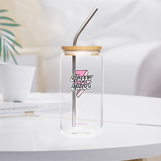 Happy Juice Pink Lightning Bolt — Drinking Glass w/ Bamboo Lid