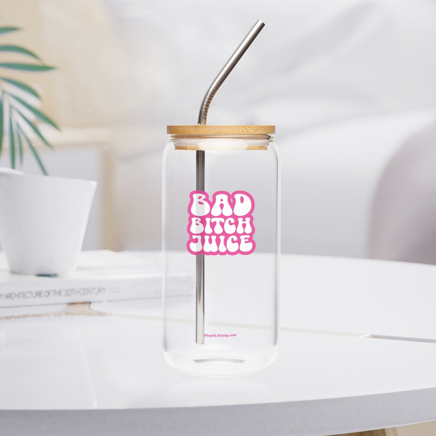 Bad B*tch Juice Stacked Bubble Letters — Drinking Glass w/ Bamboo Lid