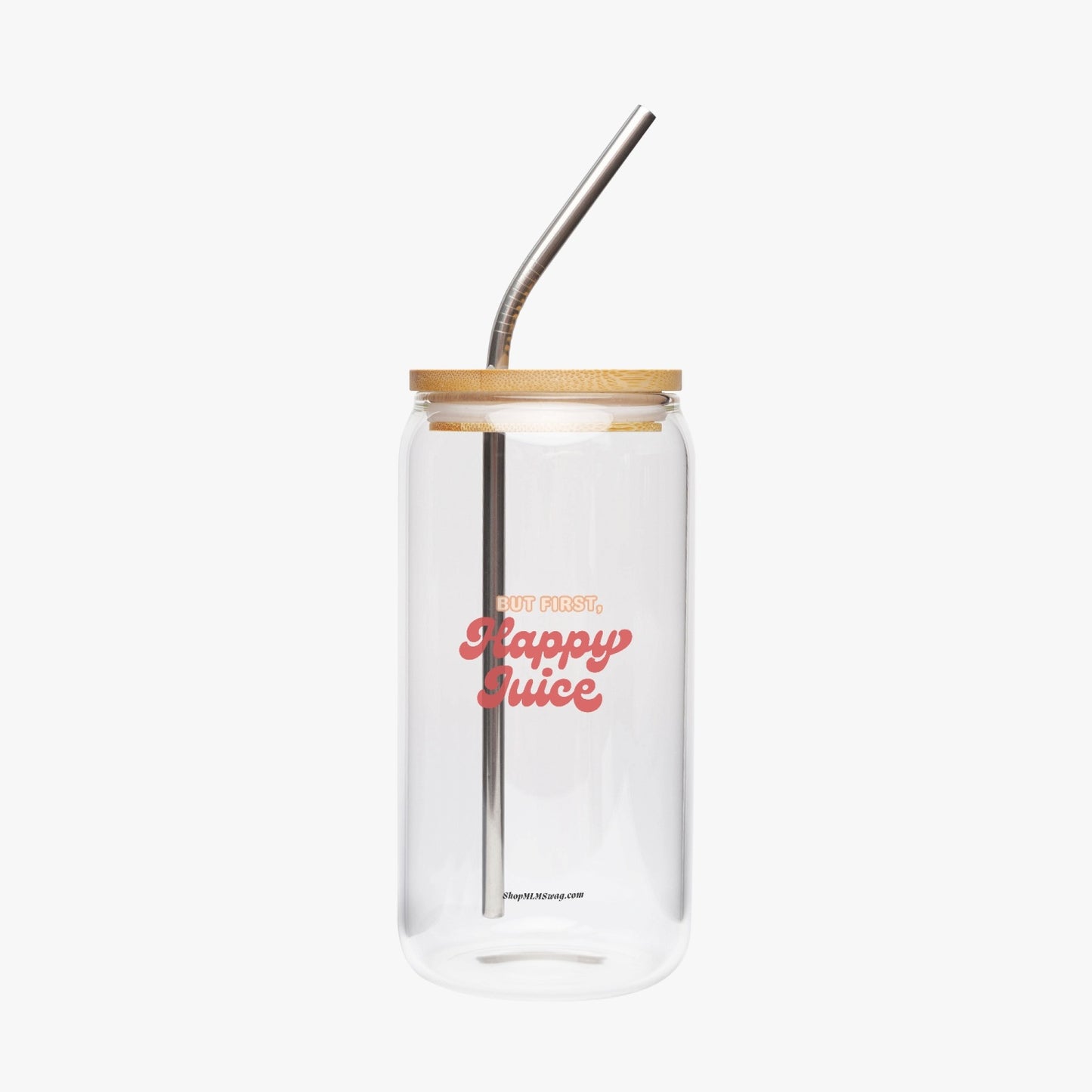 But First, Happy Juice Cute Loop — Drinking Glass w/ Bamboo Lid