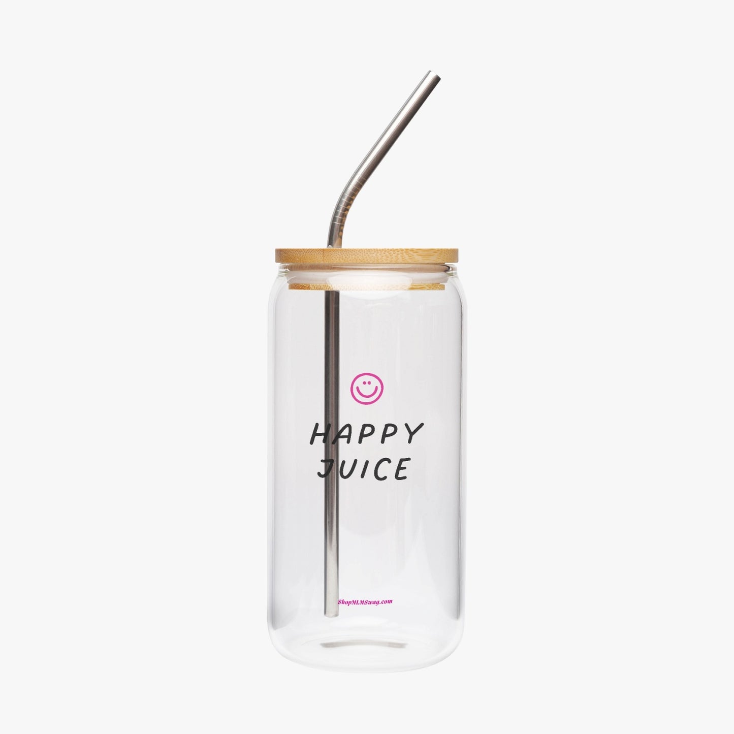 Happy Juice Friendly Face — Drinking Glass w/ Bamboo Lid