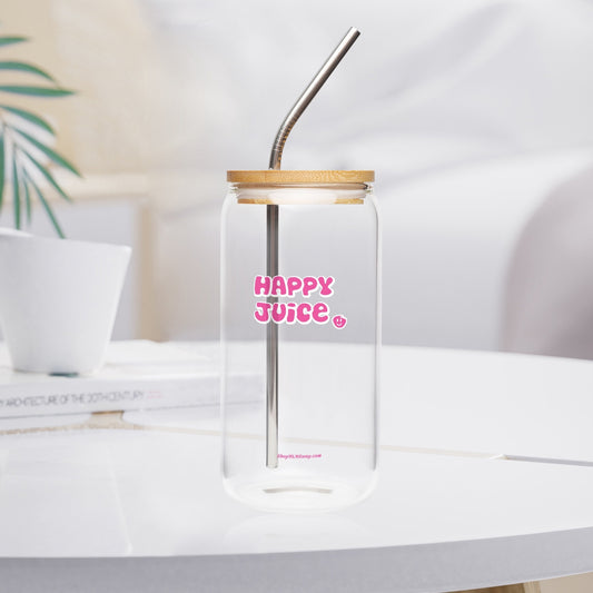 Happy Juice Bubble Letters — Drinking Glass w/ Bamboo Lid