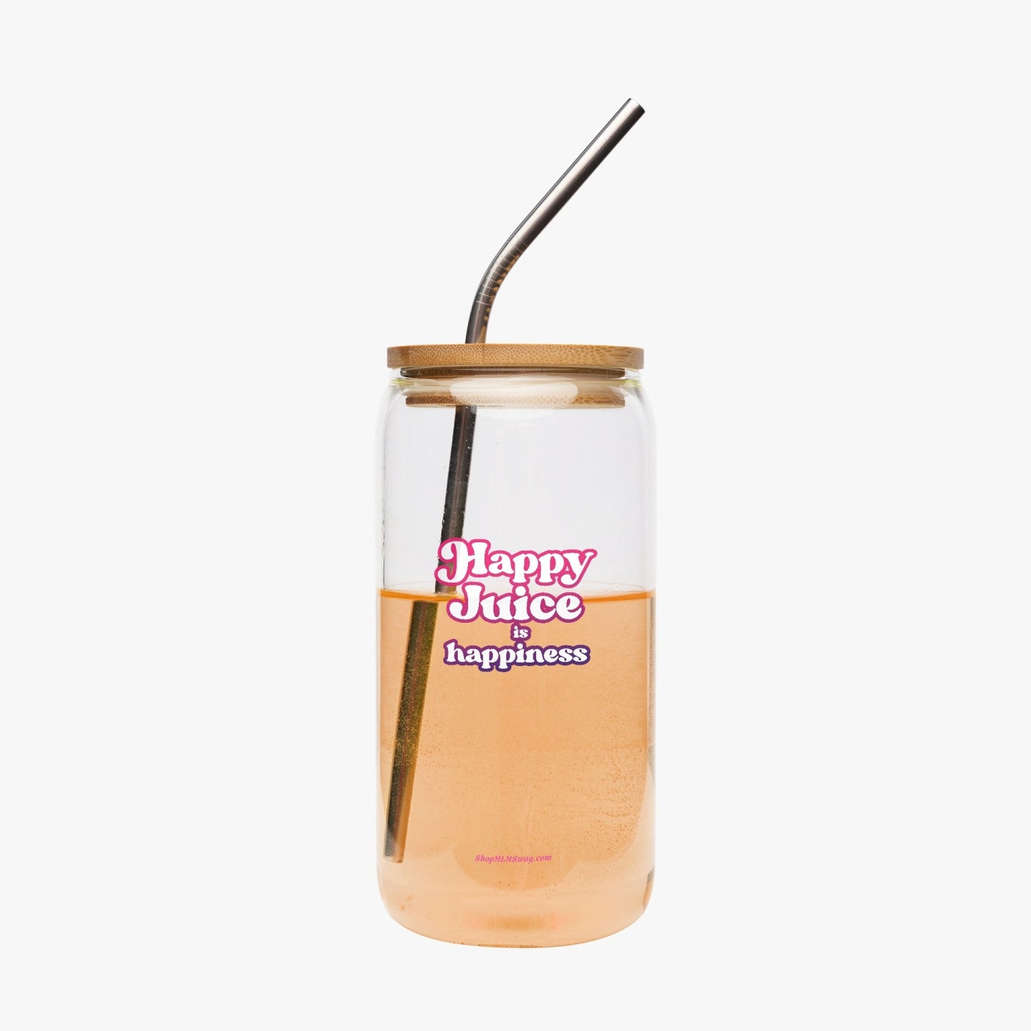 Happy Juice is Happiness — Drinking Glass w/ Bamboo Lid