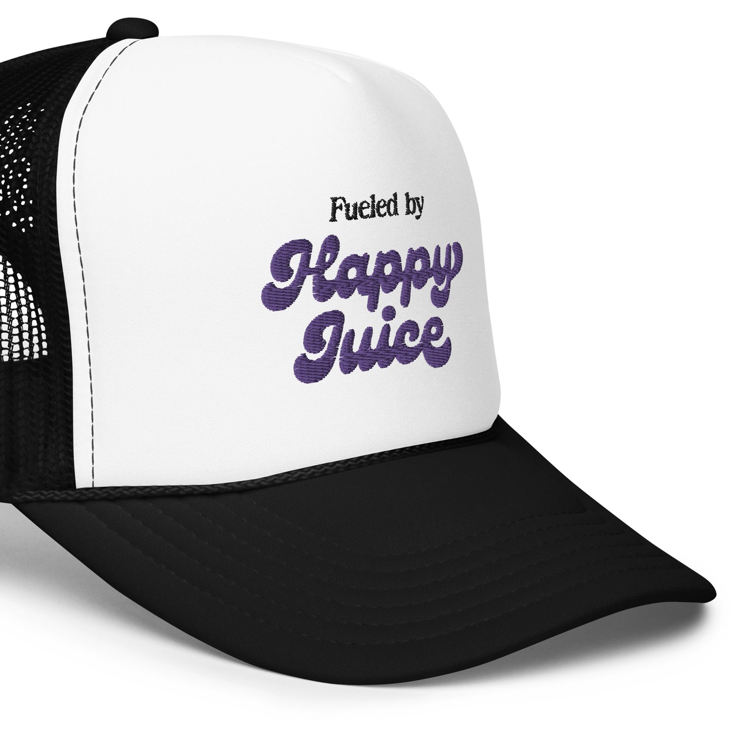 "Fueled by Happy Juice" Grape Edge Trucker Hat